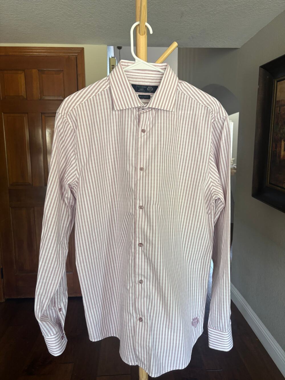 Paul Costelloe Living Pink Stripe Long Sleeve Shirt Mens Medium Spread Collar